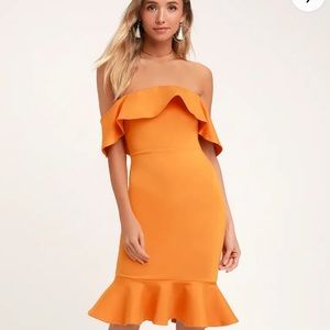 Confidence Boost Orange off the shoulder Bodycon Midi Dress